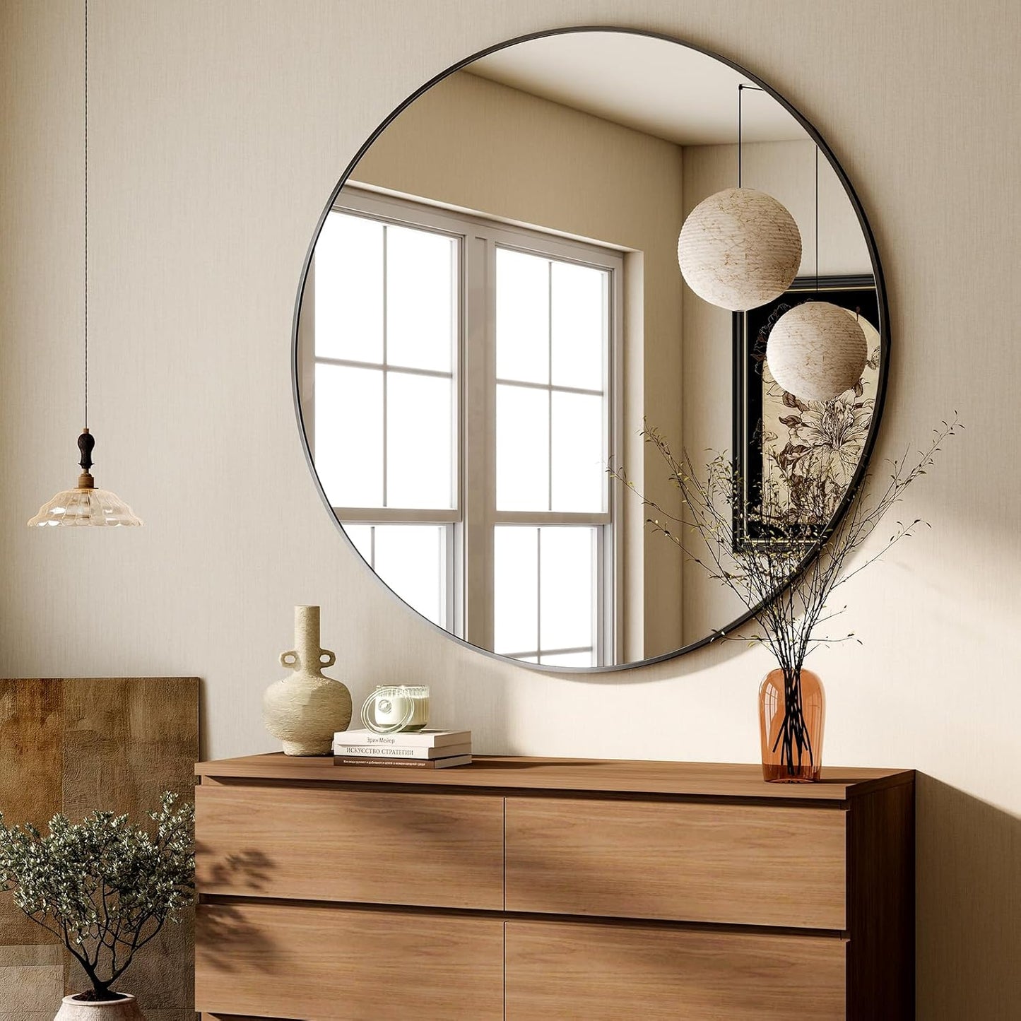 HARRITPURE Round Mirror 30 Black Wall Mounted Circle Mirrors Vanity Mirror with Brushed Aluminum Alloy Frame Modern Decoration for Bathroom, Living Room, Vanity, Bedroom, Entryway