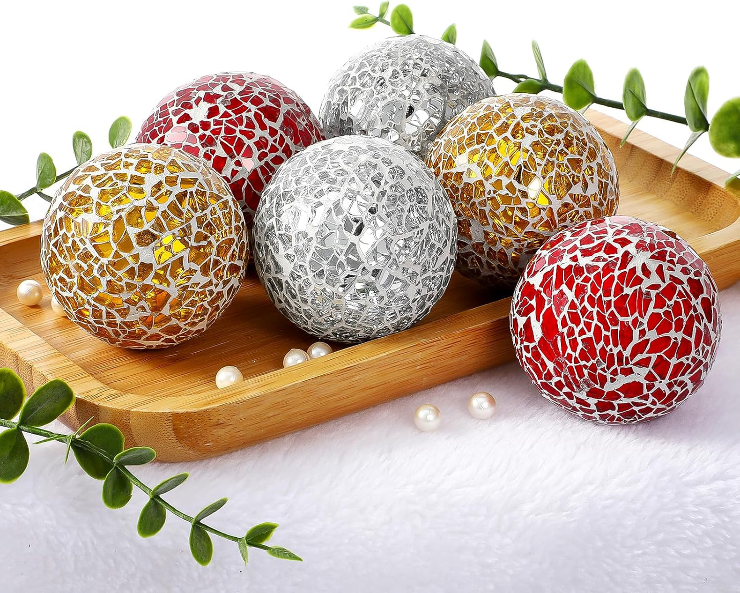 6 Pcs Decorative Balls for Bowls, 2.4 Inch Mosaic Sphere Balls Decorative, Mosaic Glass Orbs Centerpiece Balls Decoration for Vases Dining Table Home Living Room