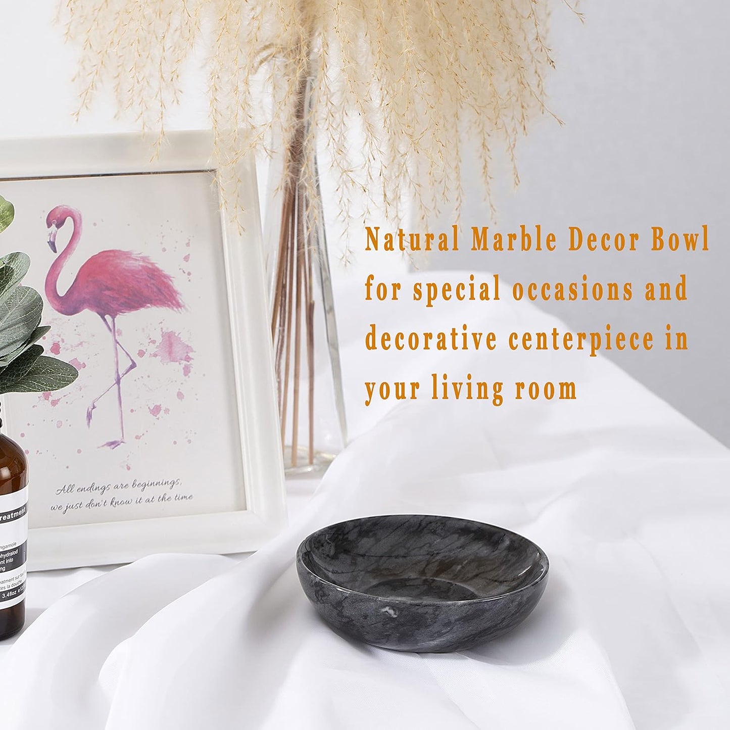 4.72 Inch Small Decorative Bowls, Natural Marble Decorative Bowls for Home Decor, Key Bowl, Coffee Tables Centerpiece, Soap Serving Bowl, Incense Burner, Smudge Bowl