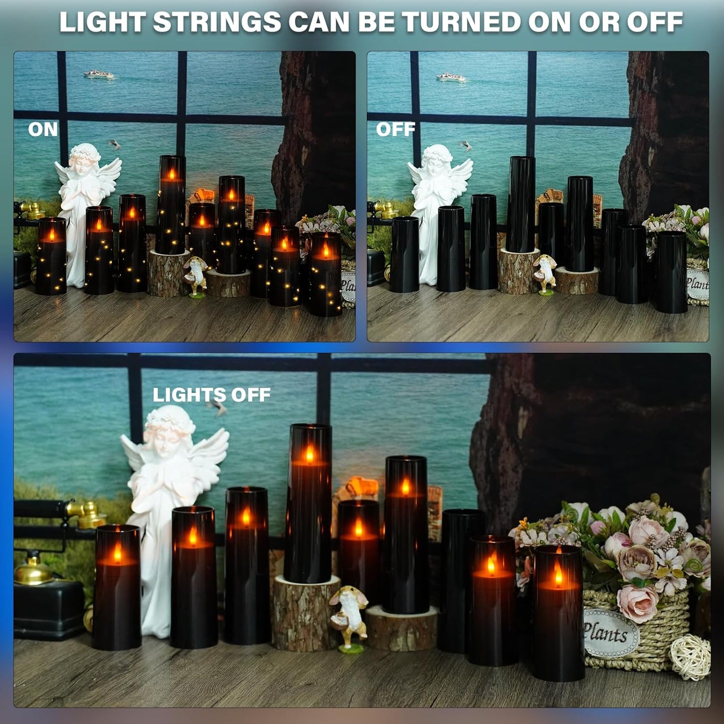 Nimiko Flickering Flameless LED Candles, 9 Pcs with Embedded Star String, Acrylic LED Pillar Candles with Remote, Suitable for Home Decoration (White)
