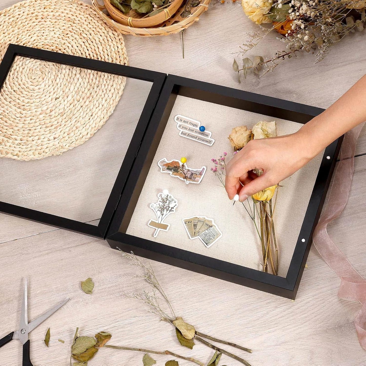 Califortree 8x10 Shadow Box Frame with Linen Back - Sturdy Rustic Memory Display Case of Flower, Pictures, Medals and More, White