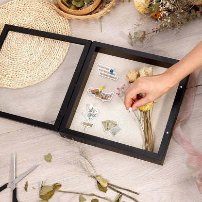 Califortree 8x10 Shadow Box Frame with Linen Back - Sturdy Rustic Memory Display Case of Flower, Pictures, Medals and More, White