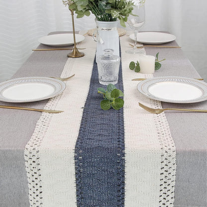 FEXIA Boho Table Runner for Thanksgiving Fall Christmas Home Decor with Tassels 72 Inches Long Pottery barn Furniture Farmhouse Rustic Macrame Burlap Table Decoration for Living Room (12x72 Inches)