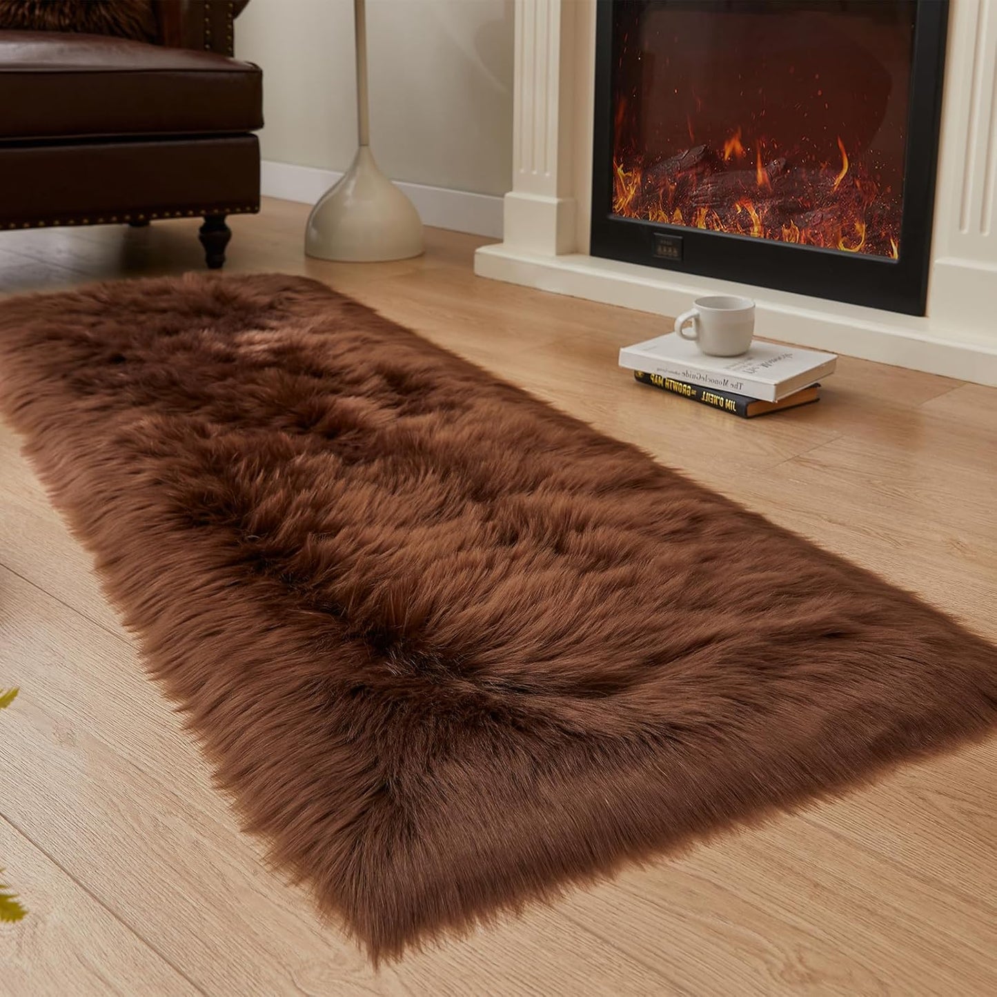 EasyJoy Ultra Soft Fluffy/Fuzzy Shaggy Area Rug Faux Fur Chair Cover Seat Pad for Bedroom Floor Sofa Living Room (2 x 6 ft Sheepskin, Beige)