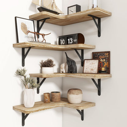 Venusmiles Corner Floating Shelves Set of 4, Wall Mounted L-Shaped Storage - Maximize Unused Corner Space in Bathroom, Kitchen, Bedroom, Office, Dark Carbonized