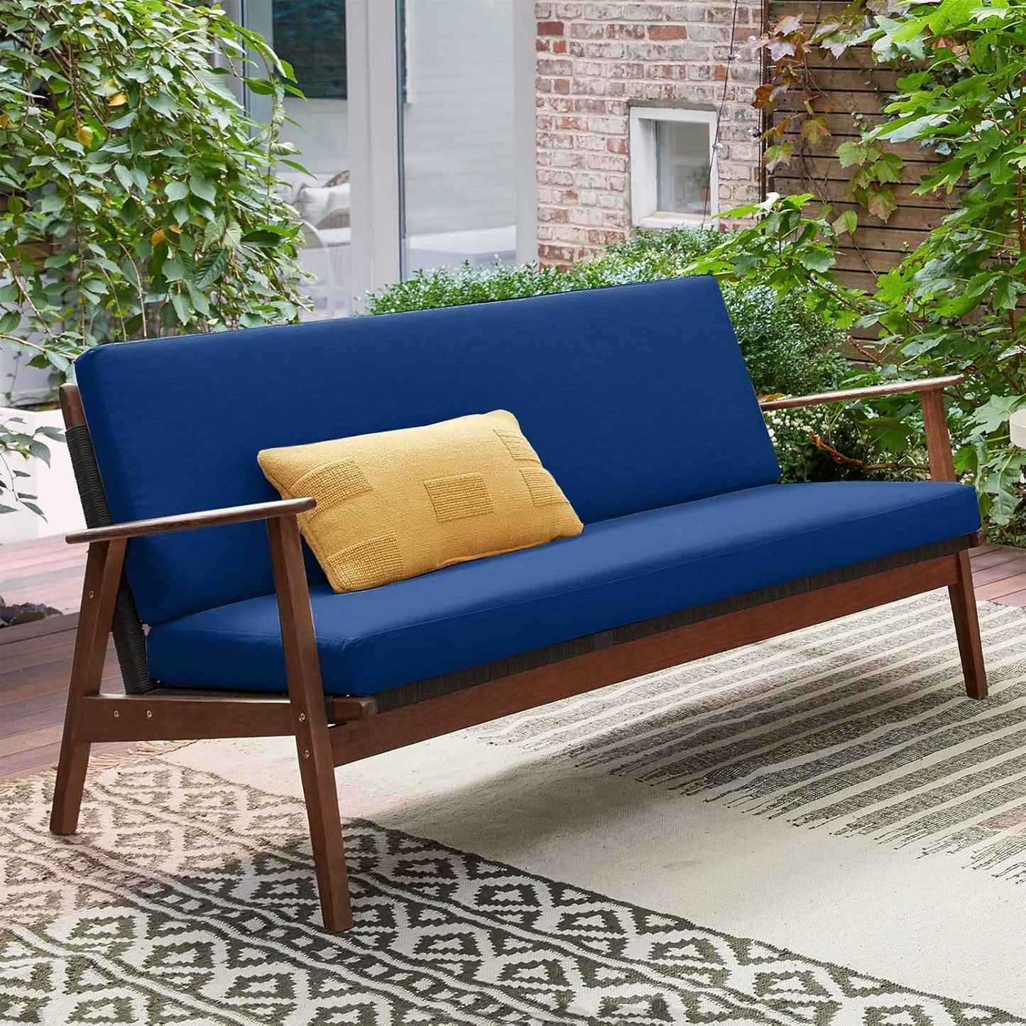idee-home Outdoor Bench Cushion Waterproof, Bench Cushions for Outdoor Furniture, Patio Porch Swing Replacement Seat Pad with Ties for Garden Backyard, 48 x 18 Inch Red