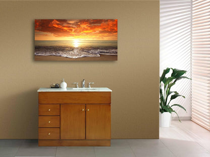 Baisuart S02250 Canvas Prints Wall Art Beach Sunset Ocean Waves Nature Pictures Stretched Canvas Wooden Framed for living Room Bedroom and Office