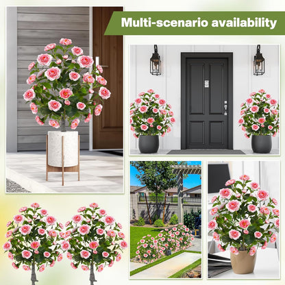 Lunmon 2 Pack 3ft Artificial Camellia Plants Tree 36" Faux Camellia Flower with Spike UV Resistant Realistic Fake Floral Blooming Bush for Indoor Outdoor Front Door Porch Backyard Garden, Purple