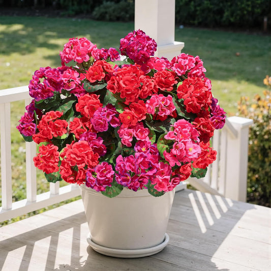 Artificial Geranium Fake Flowers for Outdoors Decoration, 6 Bundles Silk Geraniums White Flower UV Resistant Look Real Faux Plants for Front Door Garden Porch Planter Patio Balcony Yard Indoor Home