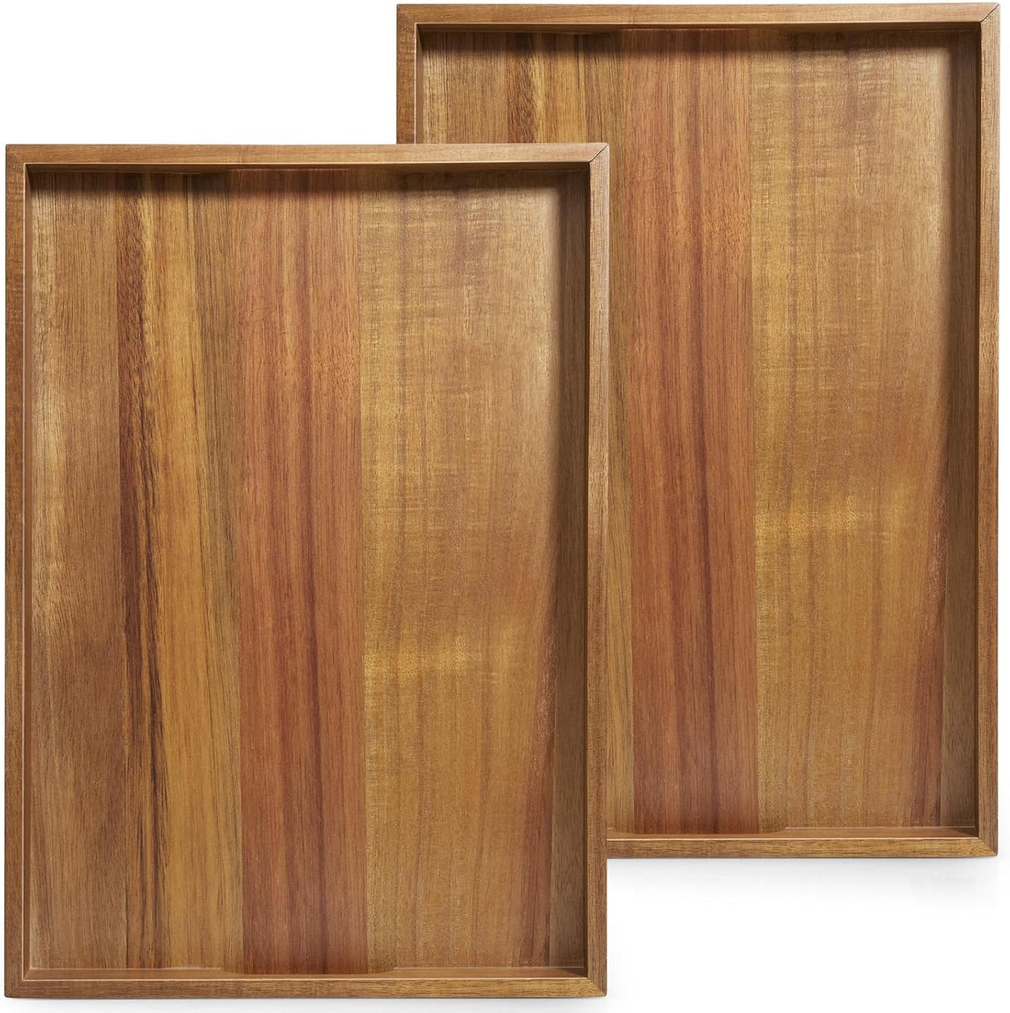 17 Inch Acacia Wood Serving Tray with Handles, Large Wooden Tray for Ottoman, Breakfast in Bed, Coffee Table, Dinner, Perfect for Living Room Bedroom Entryway and Kitchen