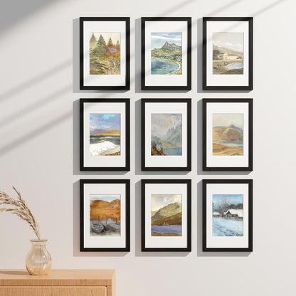 Vittanly 8x10 Picture Frames Set of 9, Shatter Resistant Plexiglass, Display 5x7 Pictures with Mat or 8x10 without Mat, Photo Frames for Wall or Tabletop, Engineered Wood, Black - Colors A