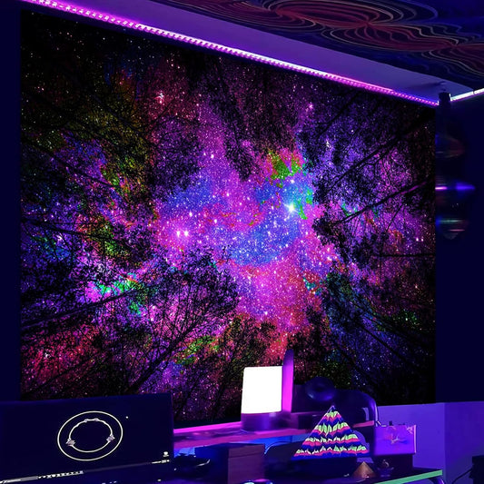 Miytal Blacklight Waterfall Tapestry - UV Reactive Glow in the Dark Neon Forest Wall Hanging, Vibrant Nature Landscape Wonderland for Bedroom, Living Room Decor - 51.2" x 59.1"