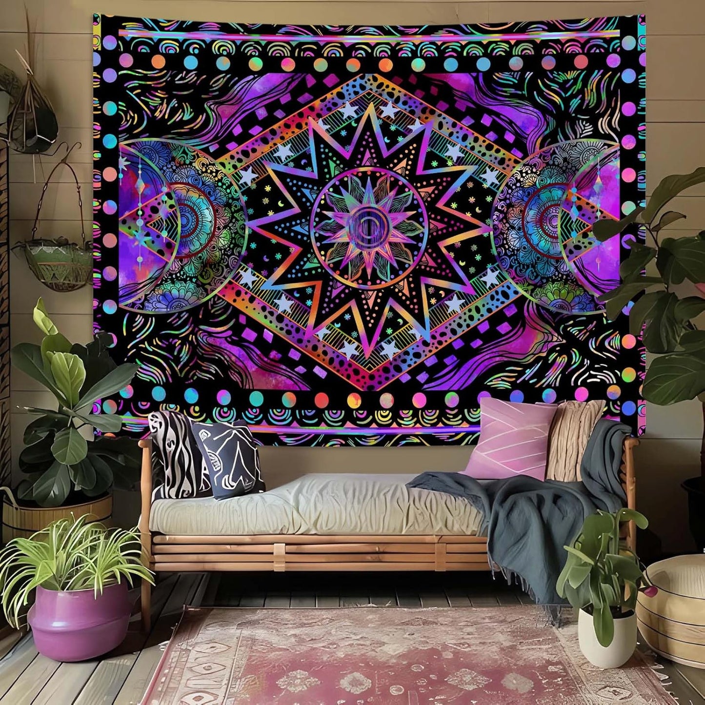 Fowocu Orange Sun and Moon Tapestry Wall Hanging, Indie Hippie Mandala Cool Wall Tapestries, Aesthetic Tapestry for Bedroom Living Room Dorm (Orange, 30'' × 40'')