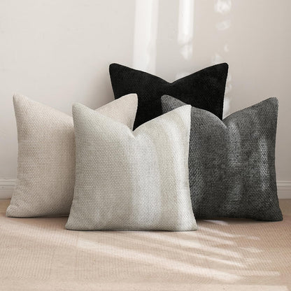 MIULEE Pack of 4 Couch Throw Pillow Covers 18x18 Inch Neutral Soft Decorative Chenille Pillow Covers Farmhouse Boho Cushion Covers for Mid Century Modern Spring Home Decor Sofa Bedroom Living Room