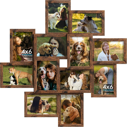 DUENPY 4x6 Collage Picture Frames, 12-Pack Solid Wood Photo Frame, Picture Frames Collage Wall Decor, Set with Glass Front, Assembly Required, Black