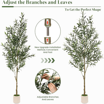 Alupssuc 6FT Artificial Olive Trees, Faux Silk Plant with Lively Artificial Trunk and Lifelike Fruits, Indoor Fake Potted Tree with White Planter for Modern Home Office Living Room Decor