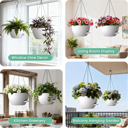 UOUZ 13 Inch 2 Pack Large Self Watering Hanging Planters for Indoor Outdoor Plants, Hanging Plant Pots with Removable 50 Oz Reservoir, Plastic Hanging Basket for Window Porch Garden Balcony, Black