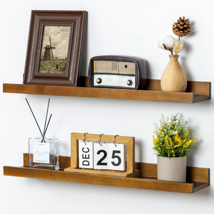 FLYJOE Picture Ledge Shelf, Floating Shelves Set of 2, Solid Pine Wood 55'' Long Large Nursery Book Shelves for Toys Storage, Kids Bookshelf for Living Room Bedroom Decor Books Photo Frames, Walnut