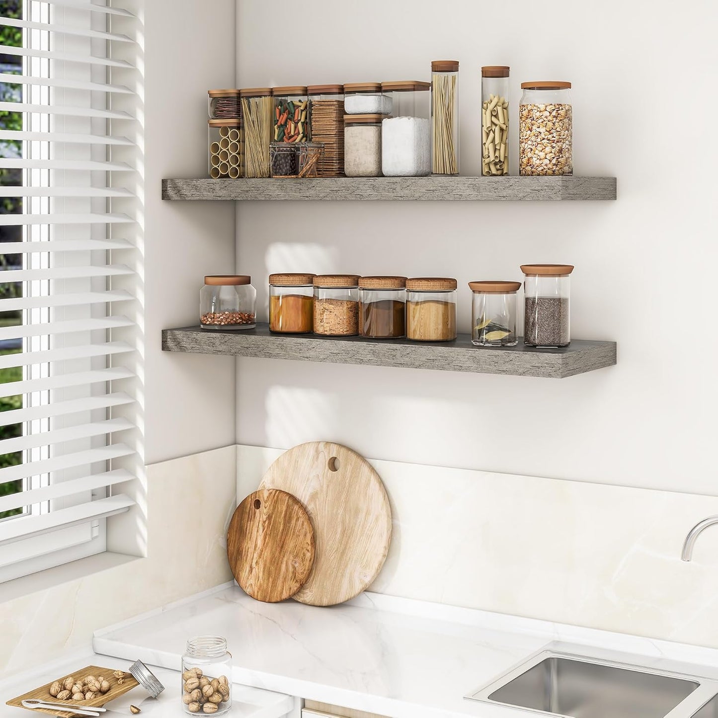 RICHFOCUS 72Inch Floating Shelves for Wall 2 Pack Shelves for Bedroom|Kitchen|Bathroom Wall Mounted Rustic Wood Floating Shelf with Invisible Brackets for Books|Storage|Decor, Rustic Brown