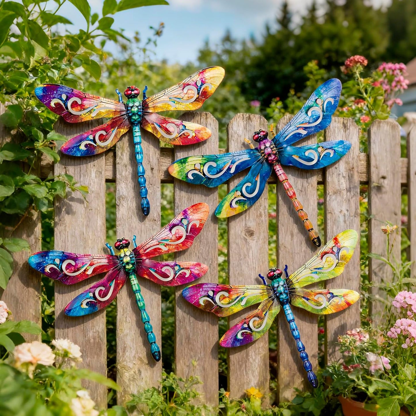 SUNREEK Metal Dragonfly Wall Decor, 9 Inches Dragonfly Outdoor Wall Art for Fence Garden Yard Patio Decorations