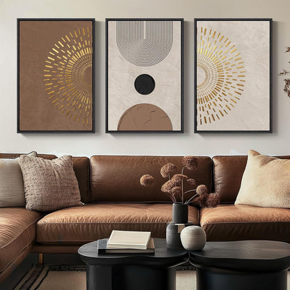 Large Framed Neutral Abstract Wall Art for Living Room, 3 Piece Modern Canvas Prints Paintings Artwork for Walls, Black and Beige Pictures for Living Room Hallway Stair Office Wall Decor 24x36 Inch