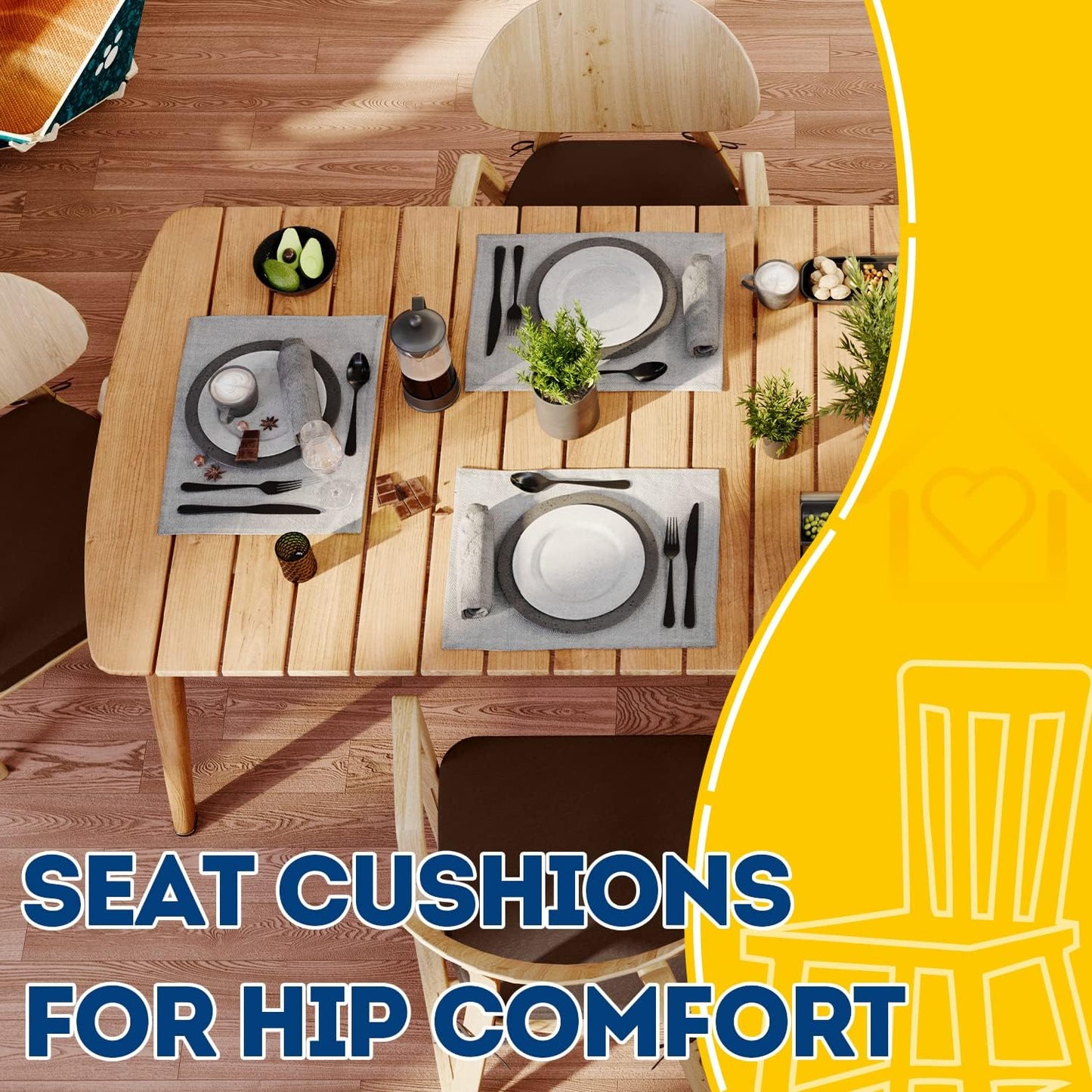 AAAAAcessories D-Shaped Chair Cushions, 2" Thick Dining Chair Pads with Ties and Removable, Machine-Washable Cover, 17" x 16", Set of 4, Oatmeal Beige - Colors A