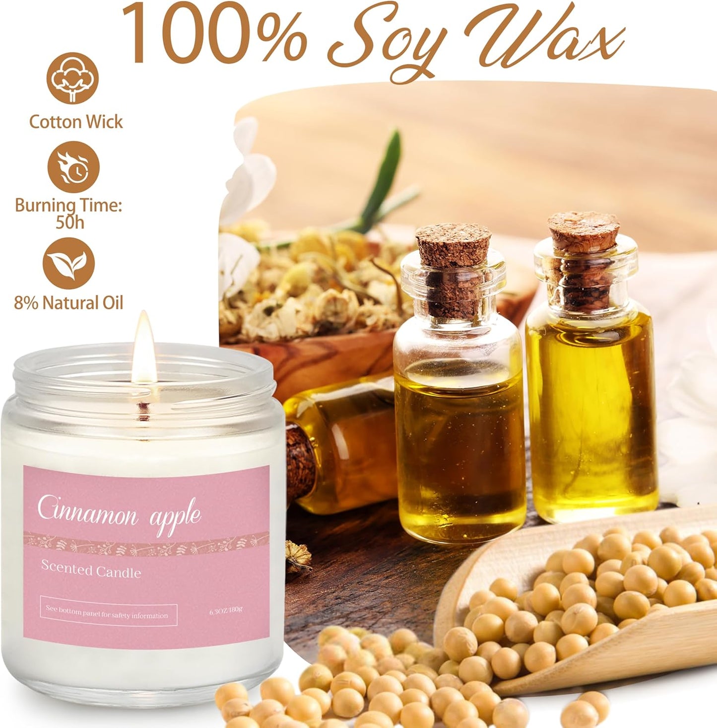 6 Pack Scented Candles Gift Set, Long Lasting Aromatherapy Candles for Home, 37.8 oz 300 Hour Burn, Lavender Jasmine Vanilla Sage Sandalwood Rose Eucalyptus Mint, Gifts for Women