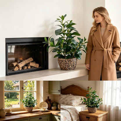 AlphaAcc Artificial Plants Decor Greenery Fake Succulents Indoor Potted Fake Plant with Rustic Black Clay Planter for Home Decor Farmhouse Room Bathroom Bedroom Kitchen Office Table Decor