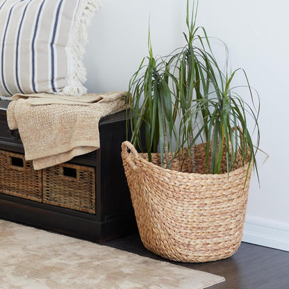 Deco 79 Seagrass Handmade Decorative and Functional Storage Basket Large Woven Basket Organizer with Ring Handles, Basket for Storage 20" x 18" x 19", Brown