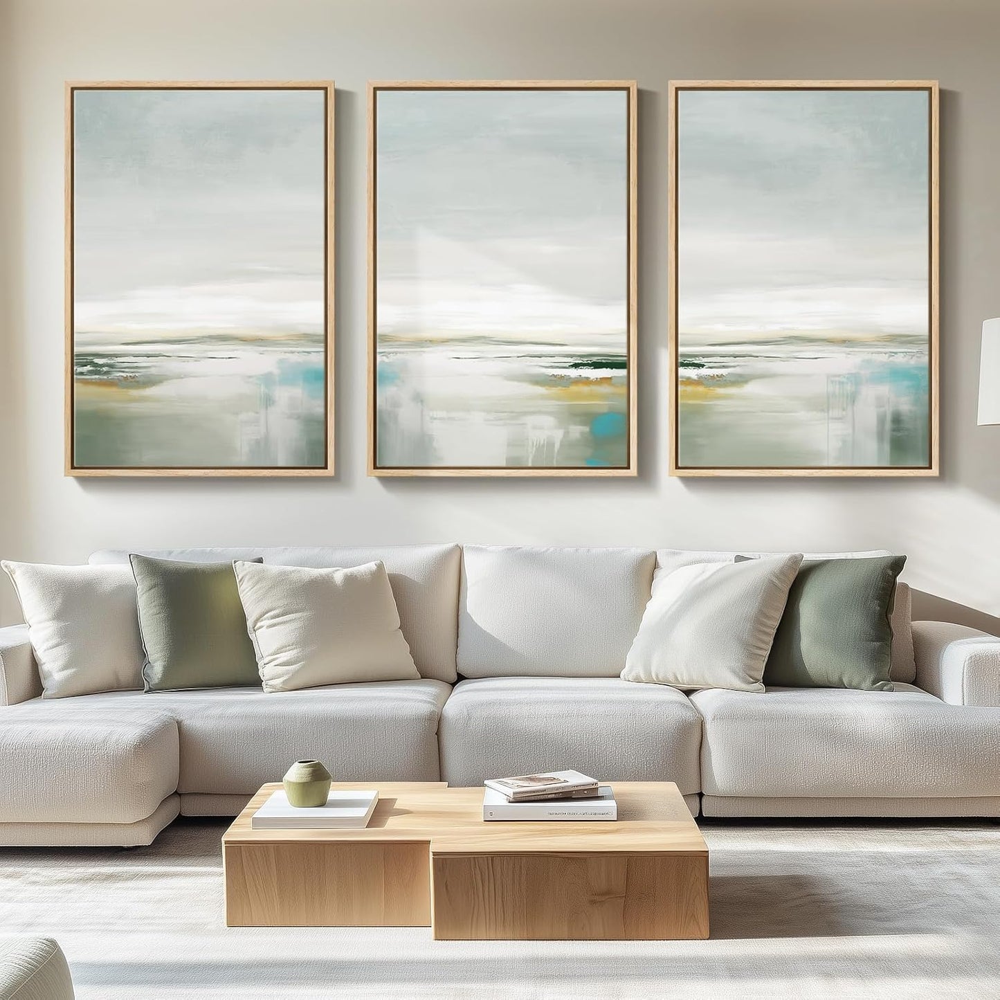Large Framed Abstract Nature Landscape Wall Art for Living Room, Set of 3 Modern Canvas Prints Paintings Artwork for Walls, Green Lake Pictures for Hallway, Dining Room, Office Wall Decor 24x36 Inch