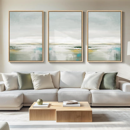 Large Framed Abstract Nature Landscape Wall Art for Living Room, Set of 3 Modern Canvas Prints Paintings Artwork for Walls, Green Lake Pictures for Hallway, Dining Room, Office Wall Decor 24x36 Inch