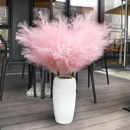 Ouddy Decor 8 Pcs Faux Pampas Grass Decor 38''/97cm Tall Artificial Large Pompous Pompas Floral Fluffy Fake Plants Floor Vase Filler for Wedding Kitchen Home Boho Decorations, Mixed Beige