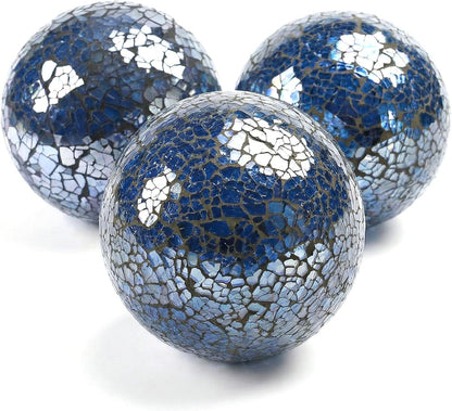 DomeStar 3PCS Decorative Balls, Mosaic Glass Orbs Centerpiece Balls 4inch Gold Orbs for Decorate Bowls Vases Tables Wedding Party