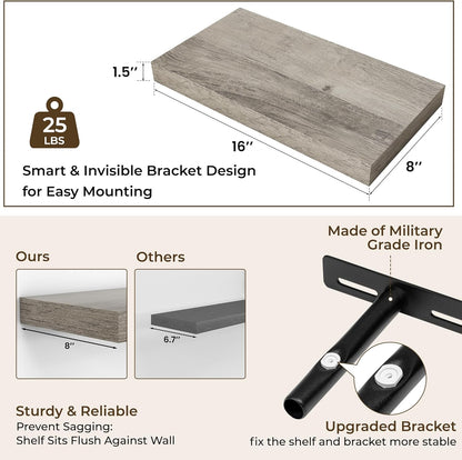 RICHFOCUS 72Inch Floating Shelves for Wall 2 Pack Shelves for Bedroom|Kitchen|Bathroom Wall Mounted Rustic Wood Floating Shelf with Invisible Brackets for Books|Storage|Decor, Rustic Brown