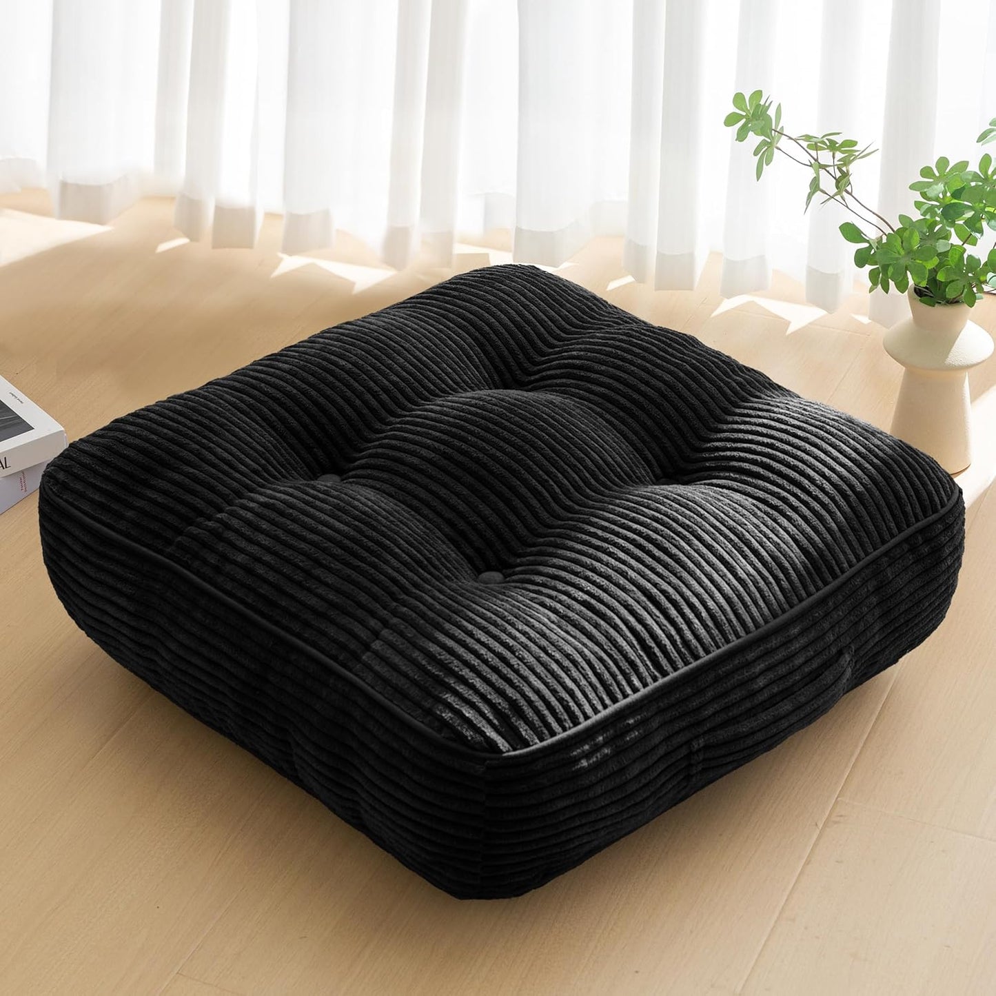 HIGOGOGO 6" Extra Thick Floor Pillow Cushion for Adults, Meditation Cushion Pillow, Large Square Floor Sitting, Tufted Corduroy Cover, for Tatami Living Room or Yoga, 22x22 Inch, 2Pack, Dark Grey