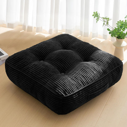 HIGOGOGO 6" Extra Thick Floor Pillow Cushion for Adults, Meditation Cushion Pillow, Large Square Floor Sitting, Tufted Corduroy Cover, for Tatami Living Room or Yoga, 22x22 Inch, 2Pack, Dark Grey