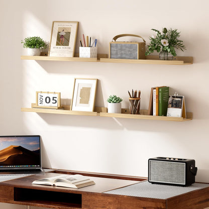 upsimples 6 Pack Wooden Floating Shelves, Wall Storage Decor Shelf for Bathroom, Bedroom, Living Room, Kitchen, Office and Laundry Room, Wall Mounted Display Hanging Shelf, Brown