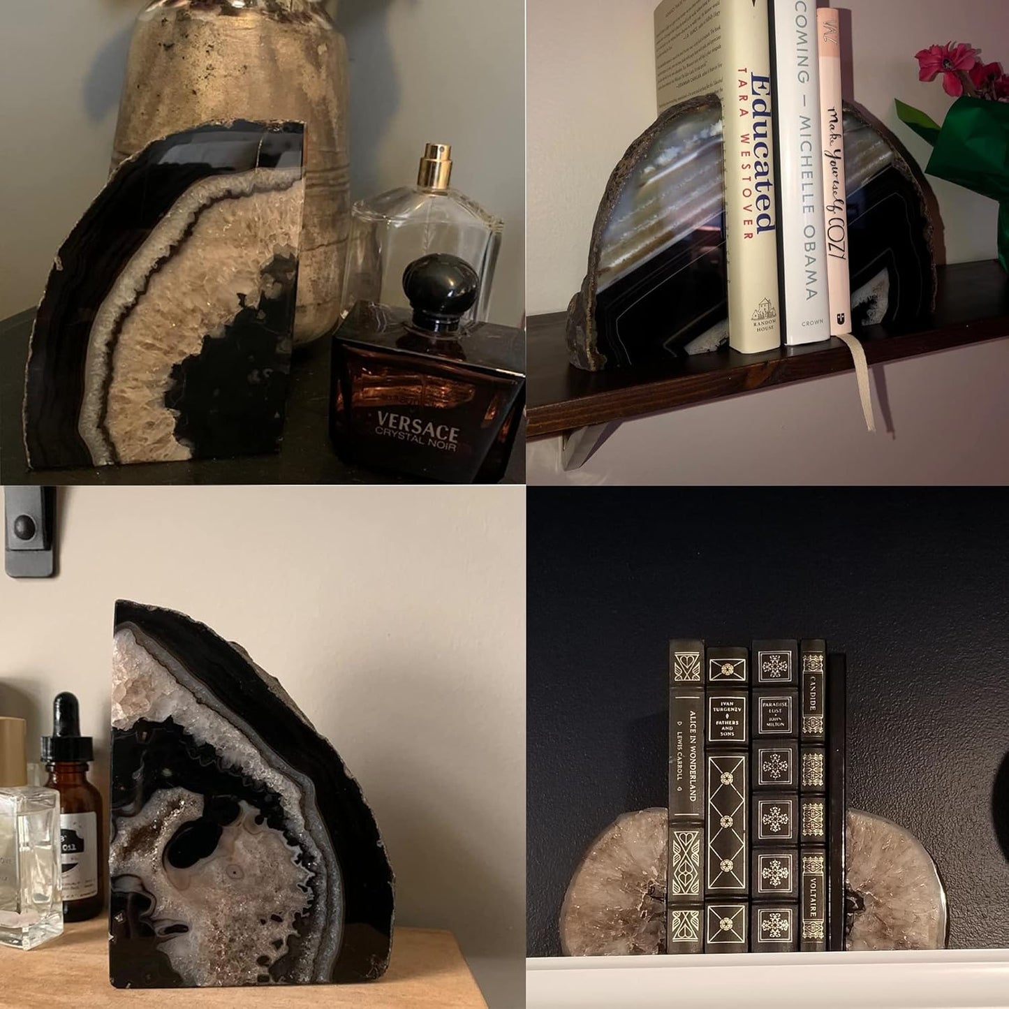 JIC Gem Dyed Blue Agate Bookends Geode Decorative Book Ends for Heavy Books with Rubber Bumpers for Office and Home Decoration Polished Small Size 2 to 3 Lbs