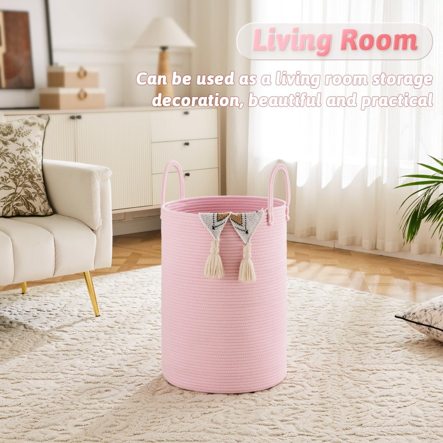 Artfeel Laundry Basket,Woven Cotton Rope Laundry Hamper,60L for Decor Storage of Dirty Clothes,Toys and Blankets in Bathroom,Baby Room and Living Room