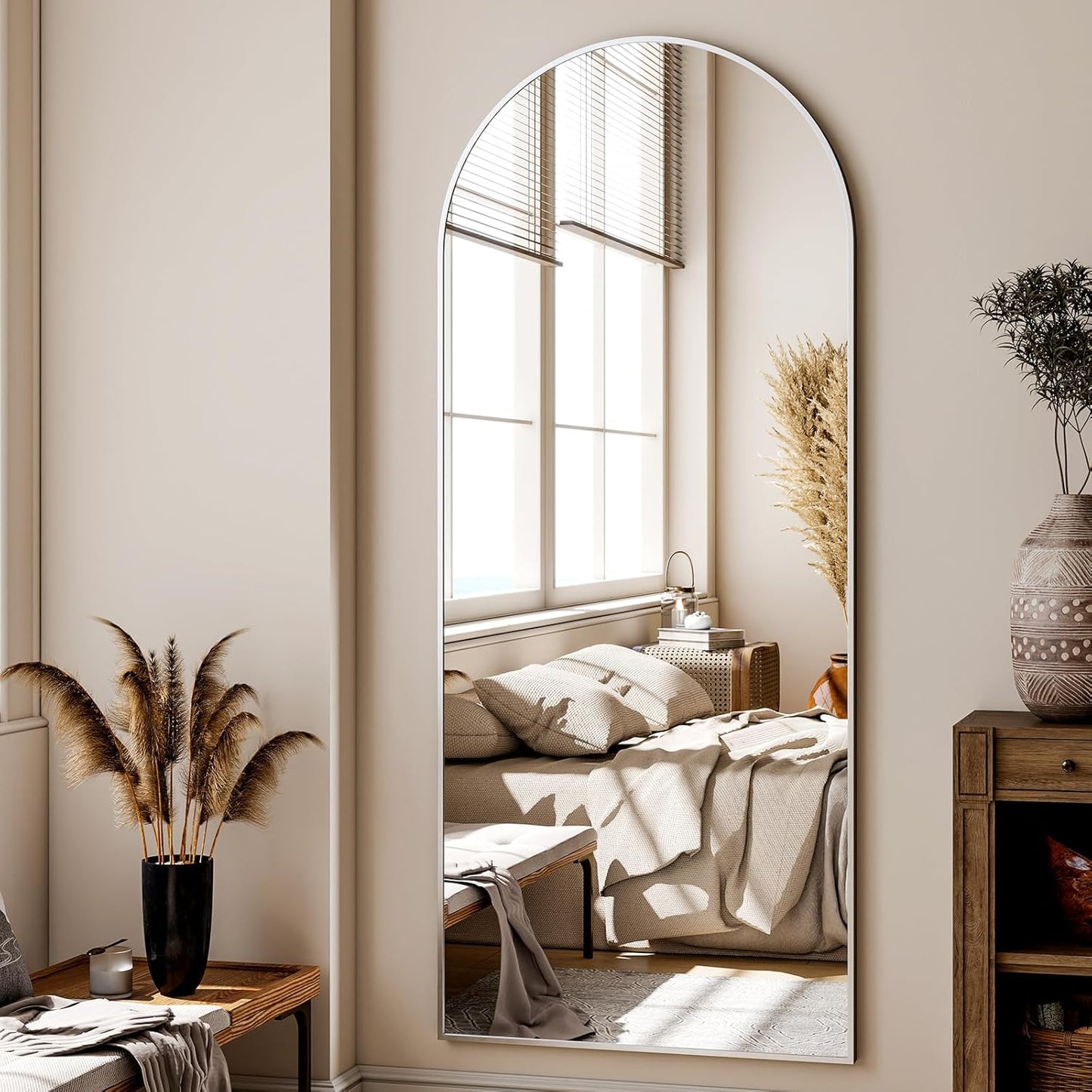 XRAMFY 56"x21" Arched Full Length Mirror Floor Mirrors with Aluminum Alloy Frame Free-Standing Wall Mounted Floor Mirrors or Large Dressing Mirror, Black Mirror Full Length