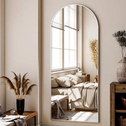 XRAMFY 56"x21" Arched Full Length Mirror Floor Mirrors with Aluminum Alloy Frame Free-Standing Wall Mounted Floor Mirrors or Large Dressing Mirror, Black Mirror Full Length