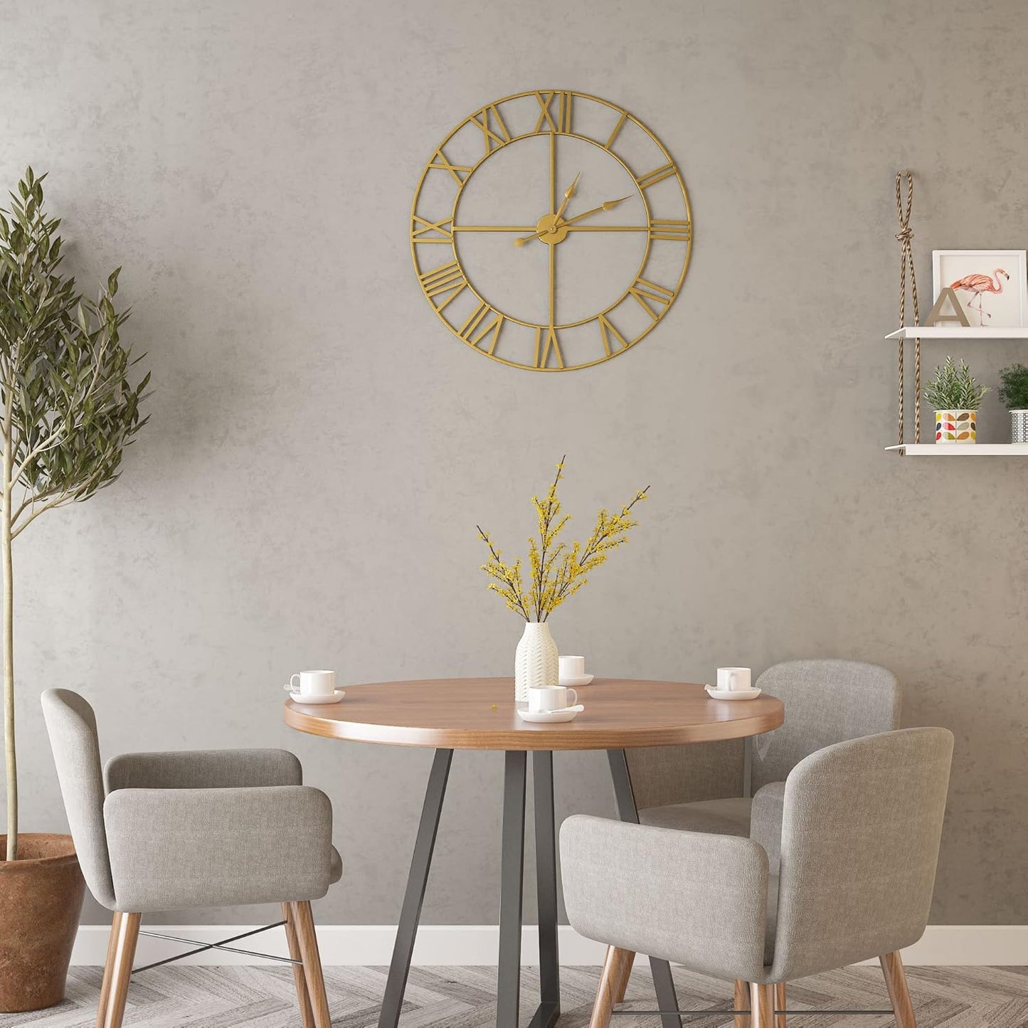 LEIKE 16" Large Wall Clocks Battery Operated, Round Modern Silent Non-Ticking Black Metal Wall Clock for Living Room Decor, Bedroom Kitchen (40cm Diameter, Black Roman Number)