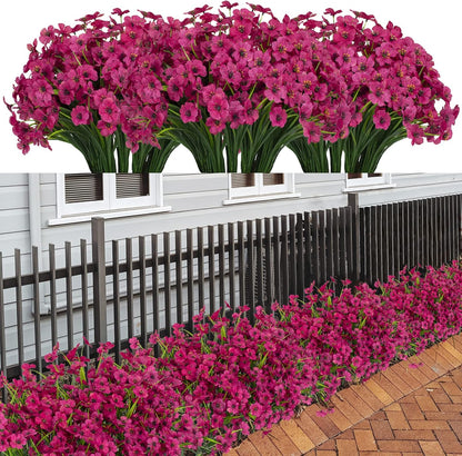 LikSoor 21 Bundles Artificial Outdoor UV Resistant Flowers No Fade Fake Outside Flowers Plastic Greenery Faux Shrubs Garden Porch Window Box Home Decoration(Purple)