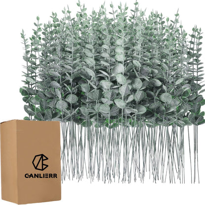 Canlierr 100 Pcs Eucalyptus Stems Faux Greenery Artificial Eucalyptus Leaves Decor Greenery Stems Branch for Wedding Centerpiece Flower Bouquet Farmhouse Home (Dark Green)