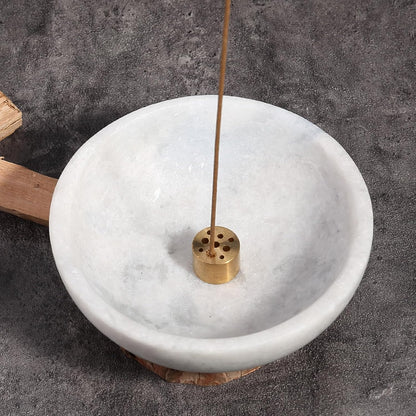 Koville Natural Marble Incense Holder, Incense Holder for Sticks with 9 Holes, Handmade Incense Burner Ash Catcher for Meditation Yoga SPA, Balsam Fir/Palo Santo/Sage/Cone (Green)