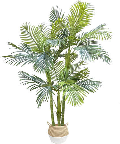 Warmplants Artificial Ficus Tree, 7ft Silk Fake Ficus Leaves Plant with Basket, Indoor Outdoor Faux Green Tree for Home Garden Office House Livingroom Décor