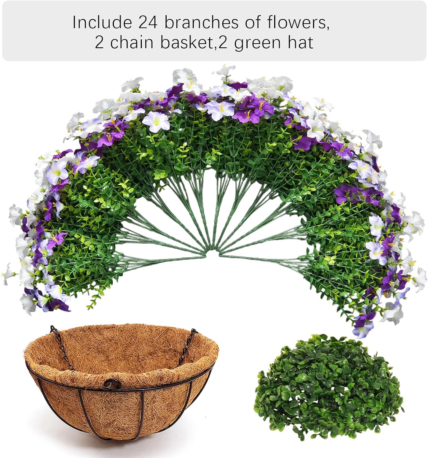 2 Set Artificial Hanging Flowers with Basket for Outdoor Spring Summer Decor, 2 Hanging Planters with 24 Pcs Silk Daisy Flowers for Garden Porch Patio Balcony Decoration