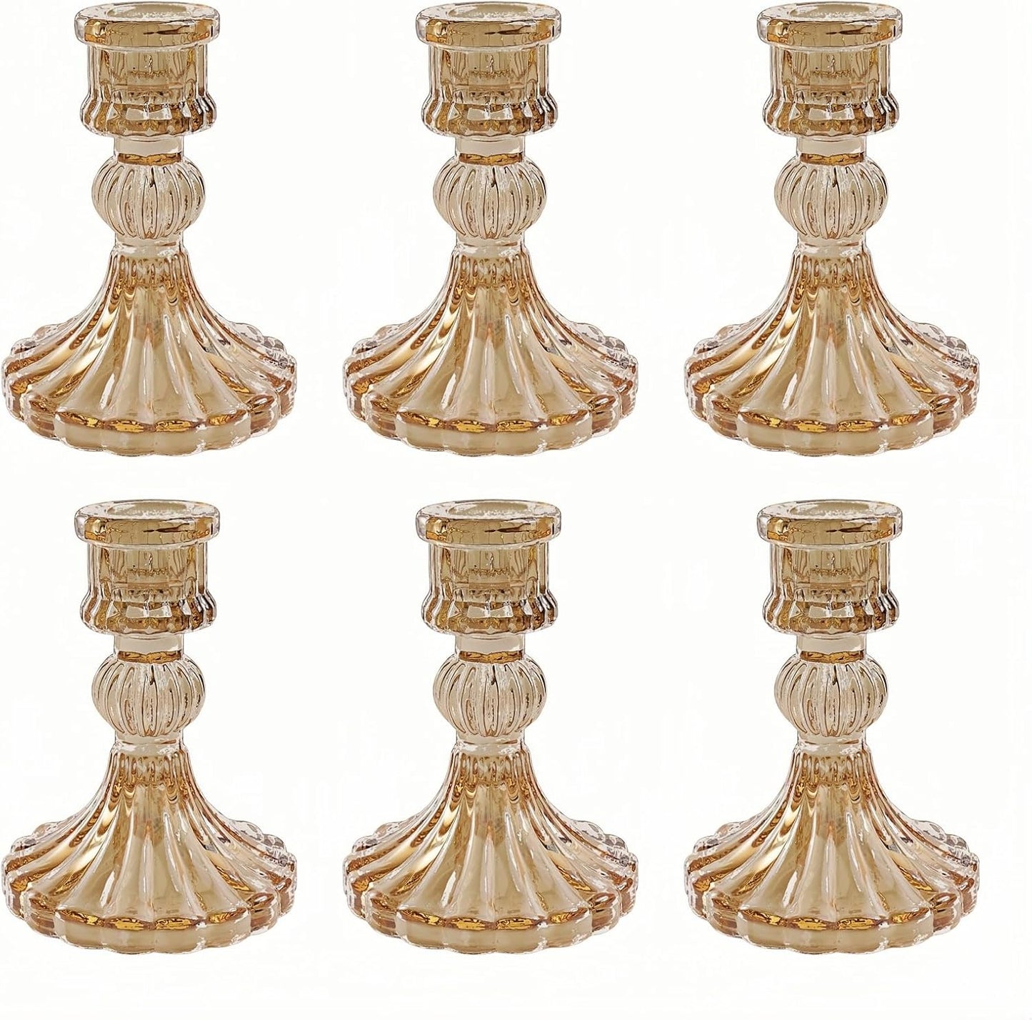 Glass Candlestick Holder,Striped Taper Candle Holders,Set of 6 Candle Stand for Table Centerpieces, Home Decor,Weddings,Festival and Parties (Clear Stripe Pattern)