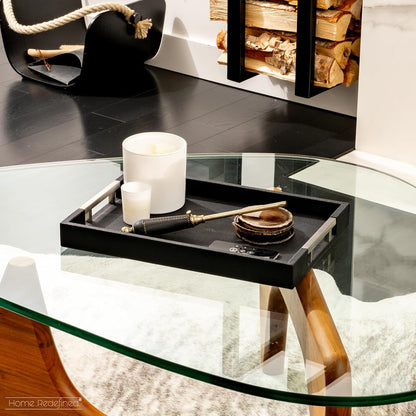 Home Redefined Beautiful Modern Elegant 17.5"x12" Rectangle Classic Black Faux Leather Decorative Tray Ottoman Coffee Table Perfume Living Room Kitchen Serving Tray with Handles for All Occasion's