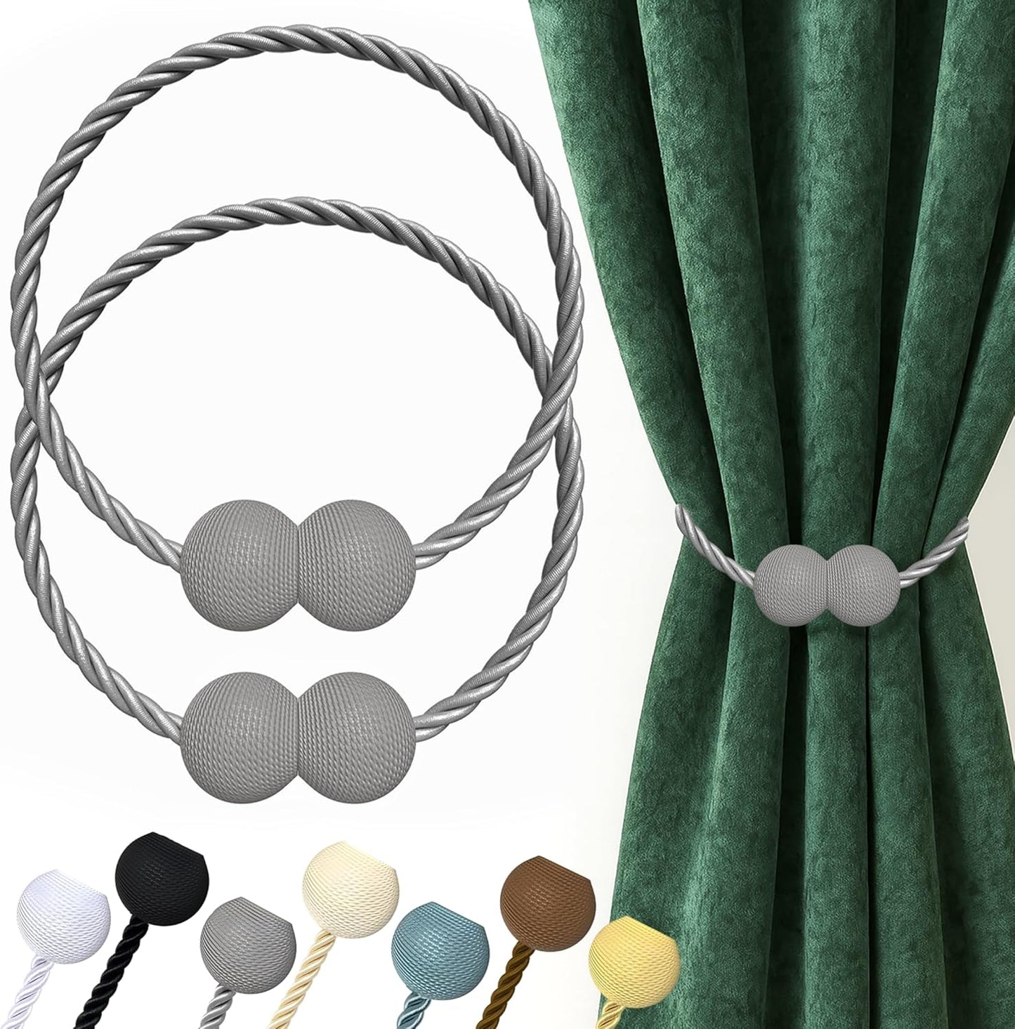Hion Magnetic Curtain Tiebacks Black 2pcs, Curtain Tiebacks Buckles Holdbacks Holders Hooks Clip for Home Outdoor Bedroom Office Decorative Curtain